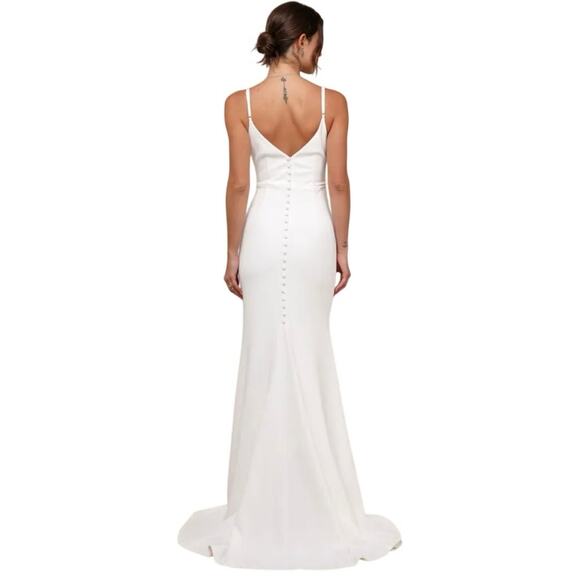 LULUS Elegant White Crepe‎ Mermaid Dress Minimalist Gown Button-Back Detail-Sz M - Picture 5 of 9